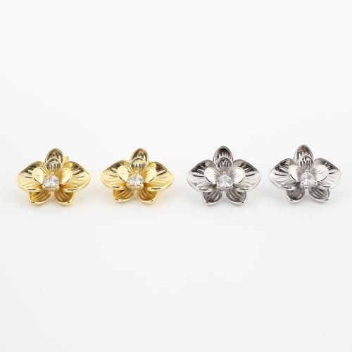 cobre brincos, Flor, banhado, joias de moda & micro pavimento em zircônia cúbica & para mulher, Mais cores pare escolha, 21x25x15mm, vendido por par