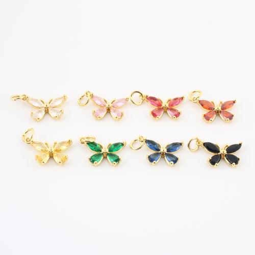 Cubic Zirconia Micro Pave bronze Pingente, cobre, Borboleta, cromado de cor dourada, DIY & micro pavimento em zircônia cúbica, Mais cores pare escolha, 10x18x4mm, vendido por PC