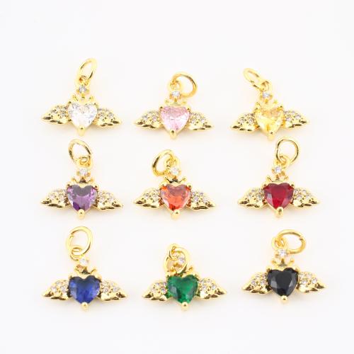 Cubic Zirconia Micro Pave Brass Pendant Winged Heart gold color plated DIY & micro pave cubic zirconia Sold By PC