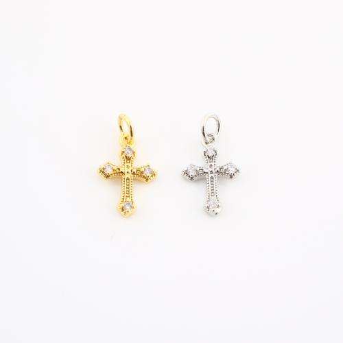 Cubic Zirconia Micro Pave bronze Pingente, cobre, Cruz, banhado, DIY & micro pavimento em zircônia cúbica, Mais cores pare escolha, 17x9x2mm, vendido por PC