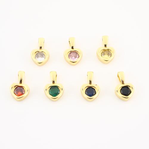 Cubic Zirconia Micro Pave Brass Pendant Heart gold color plated DIY & micro pave cubic zirconia Sold By PC