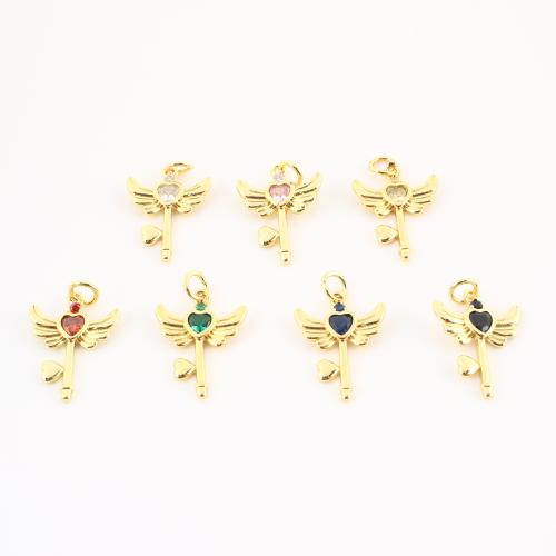 Cubic Zirconia Micro Pave Brass Pendant Winged Heart gold color plated DIY & micro pave cubic zirconia Sold By PC
