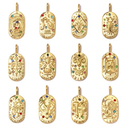 Aço inoxidável Constellation Pendant, Aço inoxidável 304, 12 Signos do Zodíaco, cromado de cor dourada, DIY & Vario tipos a sua escolha & com strass, 13x29mm, 3PCs/Bag, vendido por Bag