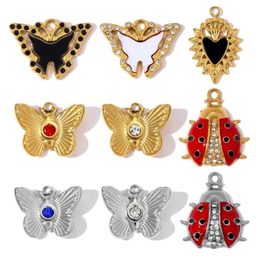 Stainless Steel Pendants 304 Stainless Steel Vacuum Ion Plating DIY & enamel & with rhinestone Sold By Bag