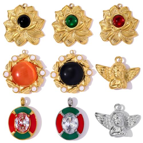Stainless Steel Pendants 304 Stainless Steel Vacuum Ion Plating DIY & enamel & with rhinestone Sold By Bag