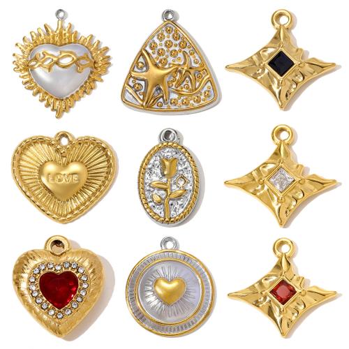 Rustfrit stål smykker Vedhæng, 304 rustfrit stål, forgyldt, du kan DIY & forskellige stilarter for valg & Micro Pave cubic zirconia, 3pc'er/Bag, Solgt af Bag
