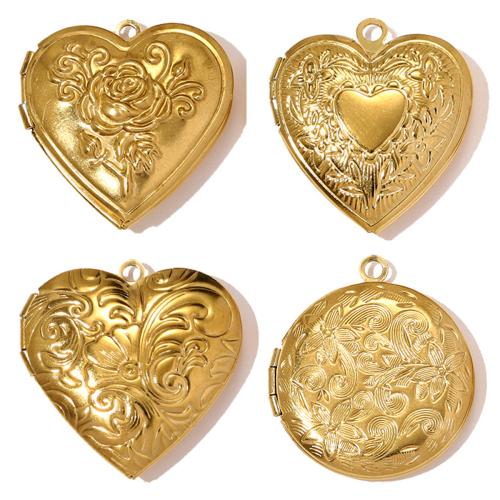 Fashion Locket Pendants 304 Stainless Steel gold color plated DIY Sold By Bag
