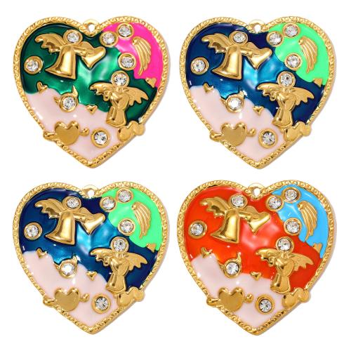 Rustfrit stål Heart Vedhæng, 304 rustfrit stål, forgyldt, du kan DIY & forskellige materialer til valg & forskellige stilarter for valg & emalje & med rhinestone, flere farver til valg, 3pc'er/Bag, Solgt af Bag