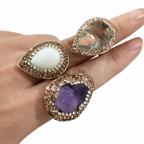 Cink Alloy Pljuska prst prsten, s Kristal & Smola Rhinestone, Suza, pozlaćen, modni nakit & za žene, više boja za izbor, ring size 22-23*28-29mm, Prodano By PC