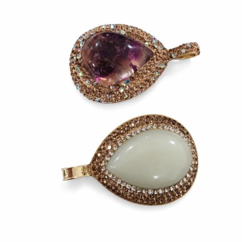 Crystal Privjesci, Cink Alloy, s Kristal & Smola Rhinestone, Suza, pozlaćen, možete DIY, više boja za izbor, pendant size 49-51*32mm, Prodano By PC