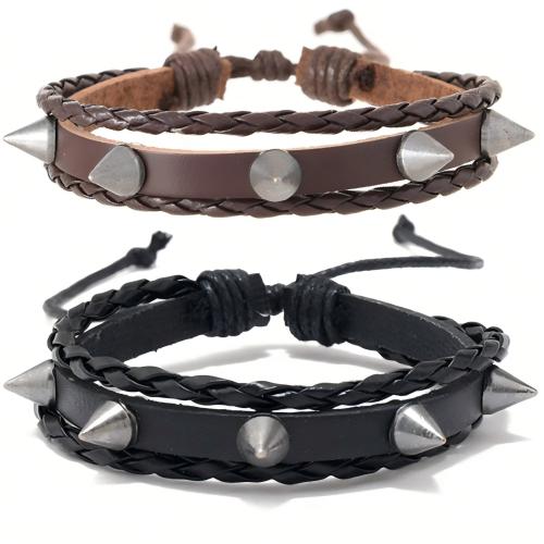 PU Leather Bracelet with Cowhide & Zinc Alloy handmade vintage & multilayer & for man Length Approx 18-23 cm Sold By PC