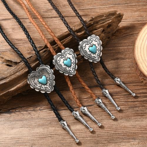 PU Leather Necklace with turquoise & Zinc Alloy Heart handmade punk style & Unisex Length Approx 100 cm Sold By PC