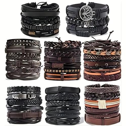 PU Bracelet Socraigh, le Céir & Adhmad & Sinc Alloy, lámhdhéanta, seanré & unisex, Fad Thart 18-23 cm, Díolta De réir Socraigh