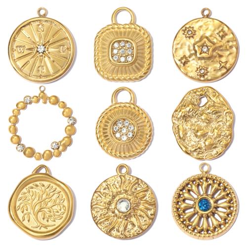 Jóias Pingentes de aço inoxidável, Aço inoxidável 304, cromado de cor dourada, DIY & Vario tipos a sua escolha & com strass, 3PCs/Lot, vendido por Lot