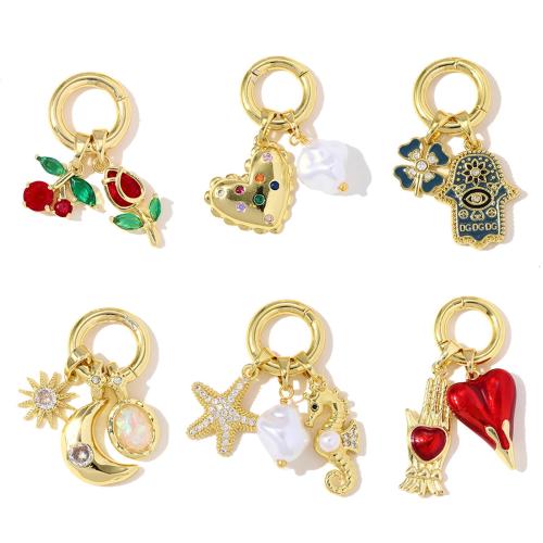 Jóias Pingentes de aço inoxidável, cobre, with Pérolas de plástico ABS, cromado de cor dourada, DIY & Vario tipos a sua escolha & micro pavimento em zircônia cúbica & esmalte, 3PCs/Bag, vendido por Bag