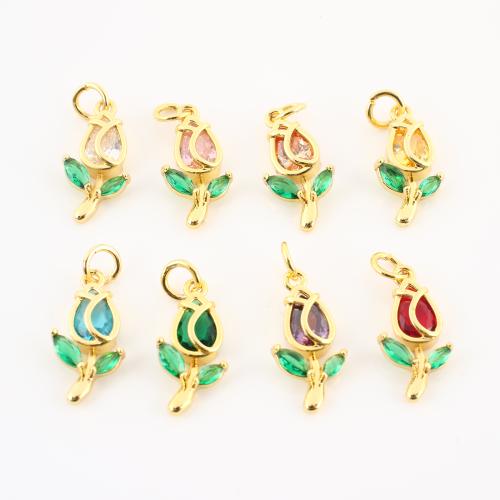 Messing hanger met micro-paved kubieke zirconia's, Bloem, gold plated, DIY & micro pave zirconia, meer kleuren voor de keuze, 21x8x4mm, Verkocht door PC