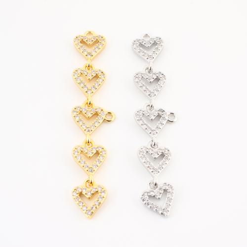 Цирконий Micro Pave латунь подвеска, Латунь, Сердце, Другое покрытие, DIY & инкрустированное микро кубического циркония, Много цветов для выбора, 56x12x2mm, продается PC