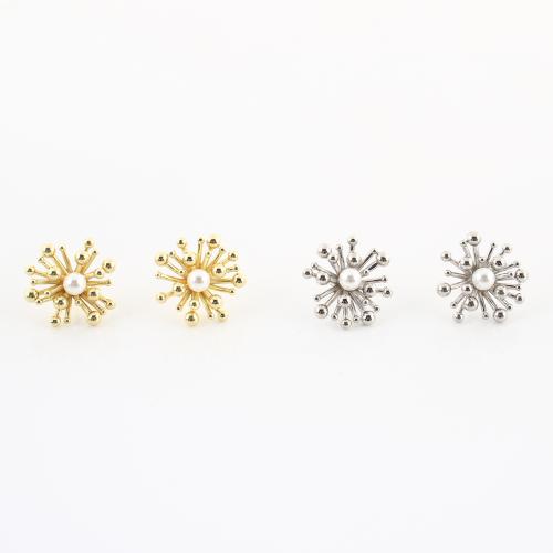Brass Stud Earring with Plastic Pearl plated fashion jewelry & for woman Sold By Pair