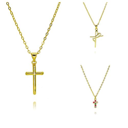 Brass Necklace with 5cm extender chain gold color plated & micro pave cubic zirconia & for woman Length Approx 45 cm Sold By PC