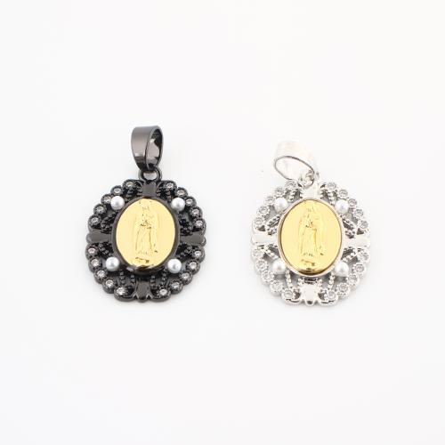 Cubic Zirconia Micro Pave Brass Pendant with Plastic Pearl plated DIY & micro pave cubic zirconia Sold By PC