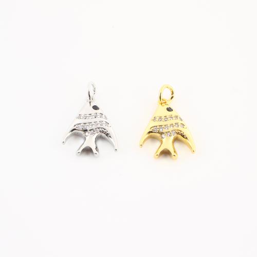 Цирконий Micro Pave латунь подвеска, Латунь, Рыба, Другое покрытие, DIY & инкрустированное микро кубического циркония, Много цветов для выбора, 20x13x3mm, продается PC