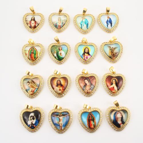 Brass Heart Pendants gold color plated DIY & micro pave cubic zirconia Sold By PC