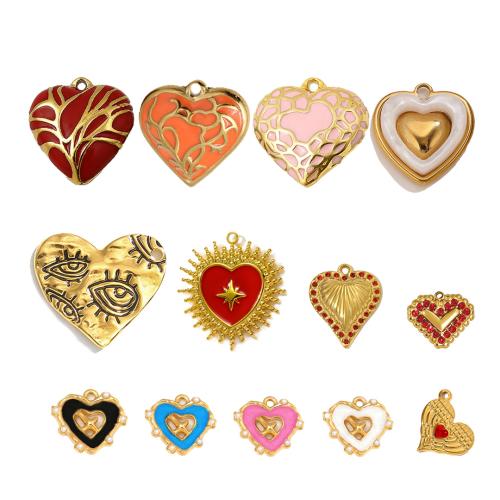 Coração de aço inoxidável pingentes, Aço inoxidável 304, banhado, DIY & materiais diferentes para a escolha & Vario tipos a sua escolha & esmalte & com strass, vendido por PC