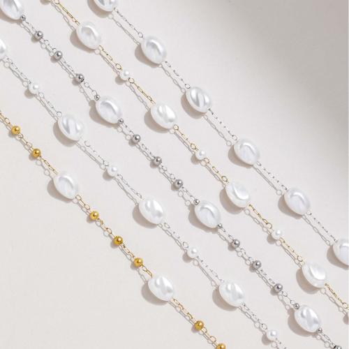 Gemstone feirbthe Slabhra, 304 Cruach dhosmálta, le Pearl Plaisteacha, plátáilte, DIY & stíleanna éagsúla do rogha, Díolta De réir m