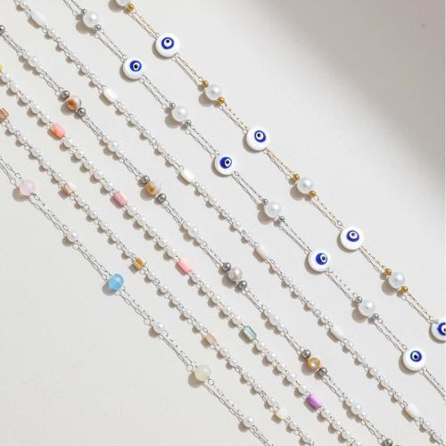 Gemstone feirbthe Slabhra, 304 Cruach dhosmálta, le Pearl Plaisteacha, plátáilte, DIY & stíleanna éagsúla do rogha, Díolta De réir m
