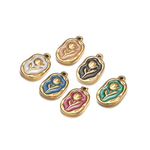 RVS Bloem Hanger, 304 roestvrij staal, gold plated, DIY & met bloempatroon & glazuur, meer kleuren voor de keuze, 20x12.60mm, 10pC's/Bag, Verkocht door Bag