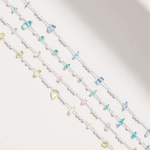 Decorative Beaded Chain 304 Stainless Steel with Quartz & Plastic Pearl plated DIY Sold By m