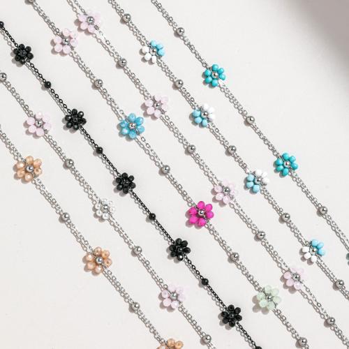 Decorative Beaded Chain 304 Stainless Steel with Glass Beads plated DIY Sold By m