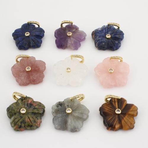 Gemstone Vedhæng Smykker, Ædelsten, Flower, du kan DIY & med rhinestone, flere farver til valg, 31x26x10mm, Solgt af PC