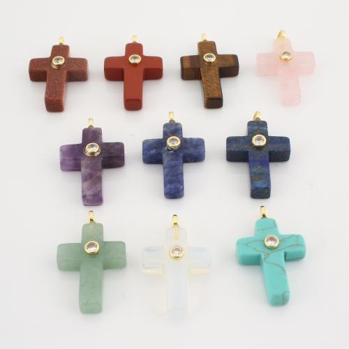 Gemstone Vedhæng Smykker, Ædelsten, Kryds, du kan DIY & med rhinestone, flere farver til valg, 30x18x7mm, Solgt af PC