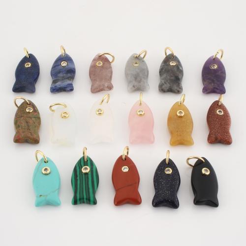 Gemstone Jewelry Pendants with Brass Fish DIY & micro pave cubic zirconia Sold By PC