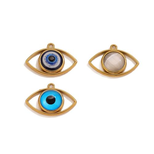 Szemmel verés medálok, 304 rozsdamentes acél, -val Cats Eye & Akril, Evil Eye, arany színű aranyozott, DIY & üreges, több színt a választás, 28.20x19.80mm, Által értékesített PC