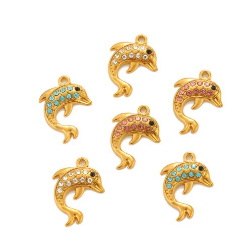 Állati rozsdamentes acél Medálok, 304 rozsdamentes acél, Delfin, arany színű aranyozott, DIY & strasszos, több színt a választás, 16x22mm, Által értékesített PC