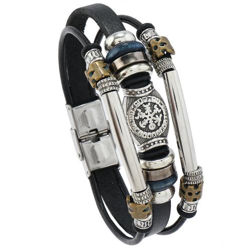 PU Armbånd, med turkis & Koskind & Kobber Coated Plastic & Zinc Alloy, håndlavet, Vintage & flerlags & Unisex, flere farver til valg, Længde Ca. 21.5 cm, Solgt af PC