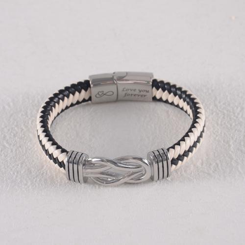 304 Stainless Steel Bracelet with PU Leather vintage & for man white Sold By PC