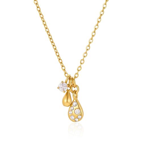 304 Stainless Steel Necklace gold color plated fashion jewelry & for woman & with rhinestone Sold By PC