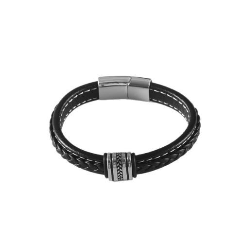 PU Leather Bracelet with 304 Stainless Steel & for man black Sold By PC