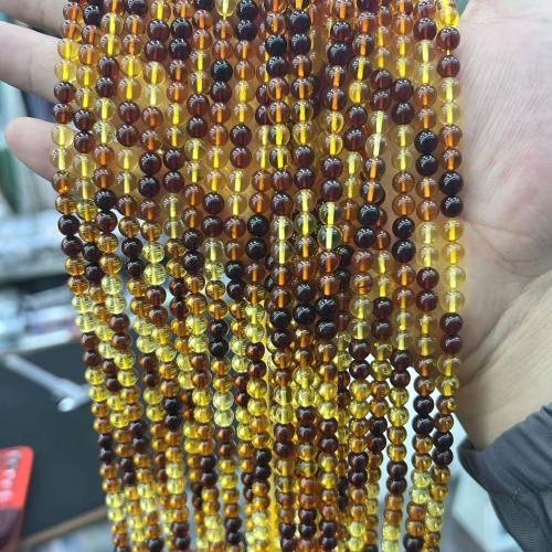 Bärnsten Bead, Rund, DIY, 6mm, Ca 60PC/Strand, Säljs av Strand
