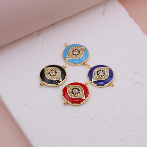 Evil Eye Connector Brass gold color plated DIY & micro pave cubic zirconia & enamel Sold By PC