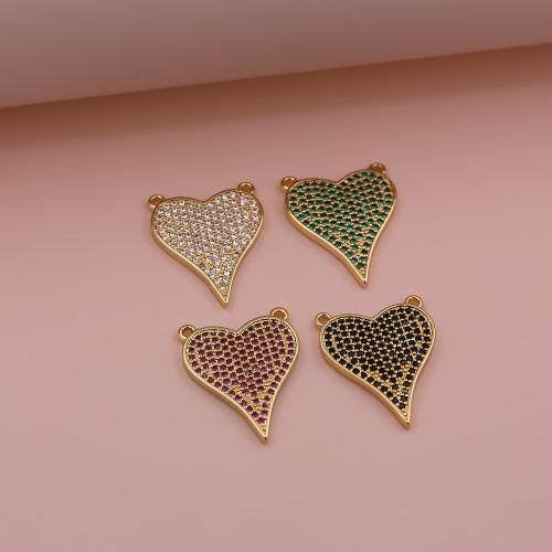 Cubic Zirconia Micro Pave Brass Pendant Heart gold color plated DIY & micro pave cubic zirconia Sold By PC