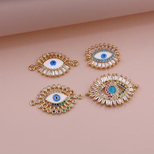 Evil Eye Connector Brass gold color plated DIY & micro pave cubic zirconia & enamel Sold By PC