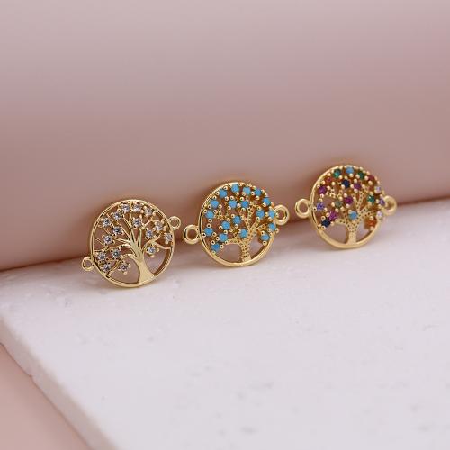 Cubic Zirconia Micro Pave Latão Connector, cobre, Árvore da vida, cromado de cor dourada, DIY & micro pavimento em zircônia cúbica & vazio, Mais cores pare escolha, 19x15mm, vendido por PC
