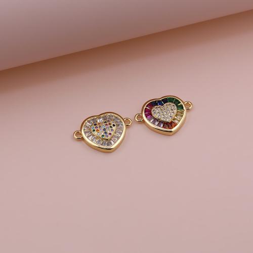 Cubic Zirconia Micro Pave Latão Connector, cobre, Coração, cromado de cor dourada, DIY & micro pavimento em zircônia cúbica, Mais cores pare escolha, 20x14mm, vendido por PC