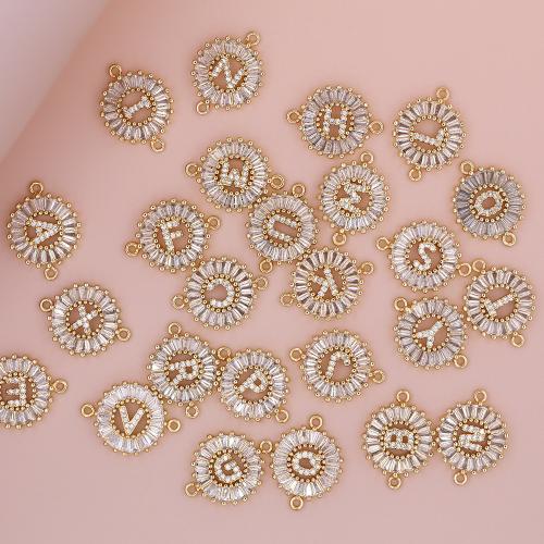 Cubic Zirconia Micro Pave Latão Connector, cobre, Letra do Alfabeto, cromado de cor dourada, DIY & Vario tipos a sua escolha & micro pavimento em zircônia cúbica, 20x17mm, vendido por PC