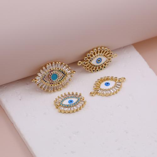 Evil Eye Connector Brass gold color plated DIY & micro pave cubic zirconia & enamel Sold By PC
