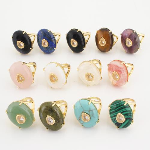 misto de pedras semi-preciosas Cuff Ring Finger, with cobre, cromado de cor dourada, unissex & micro pavimento em zircônia cúbica, Mais cores pare escolha, 25x22x30mm, vendido por PC